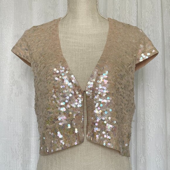 Robert Rodriguez Sequin Bolero Large Pink Cashmere Silk Capelet Crop Shrug Top - Picture 1 of 9